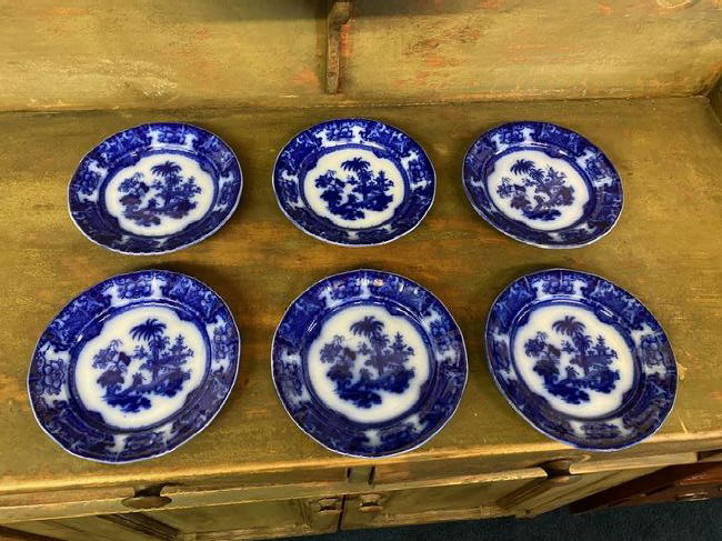 6 Antique Flow Blue Plates (1 of 2)