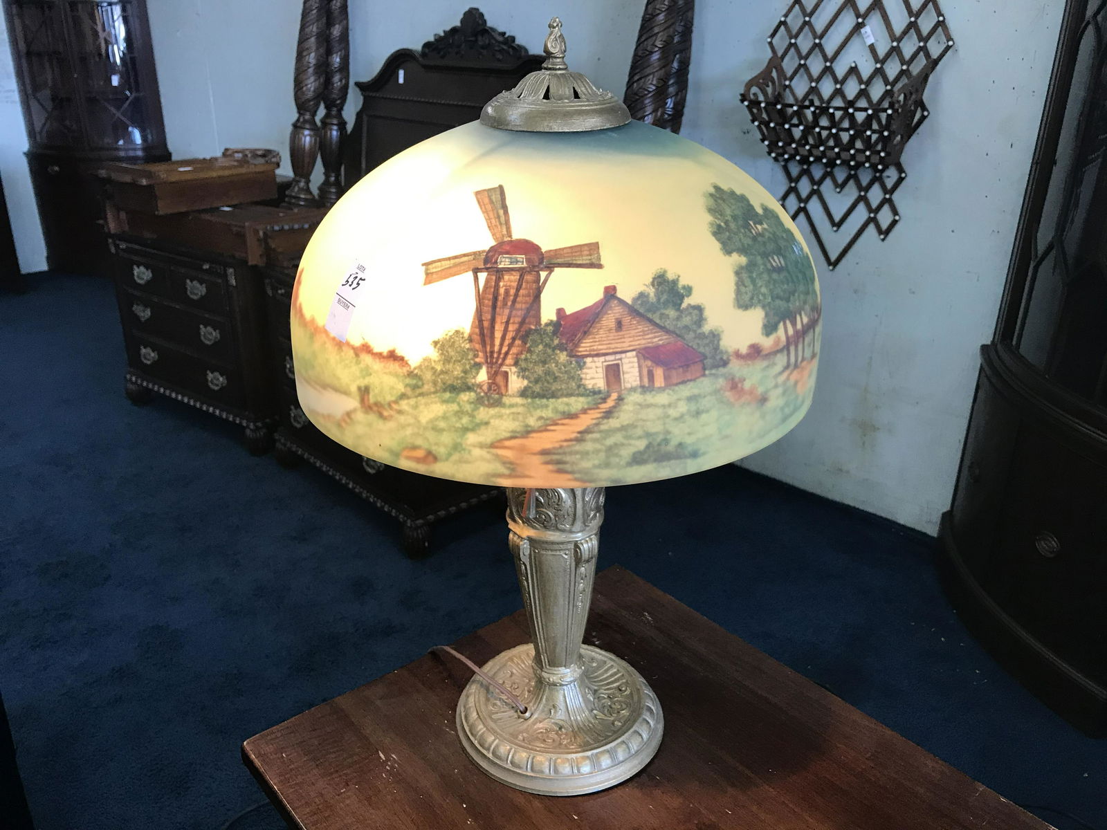 Antique Reverse Painted Lamp (1 of 4)