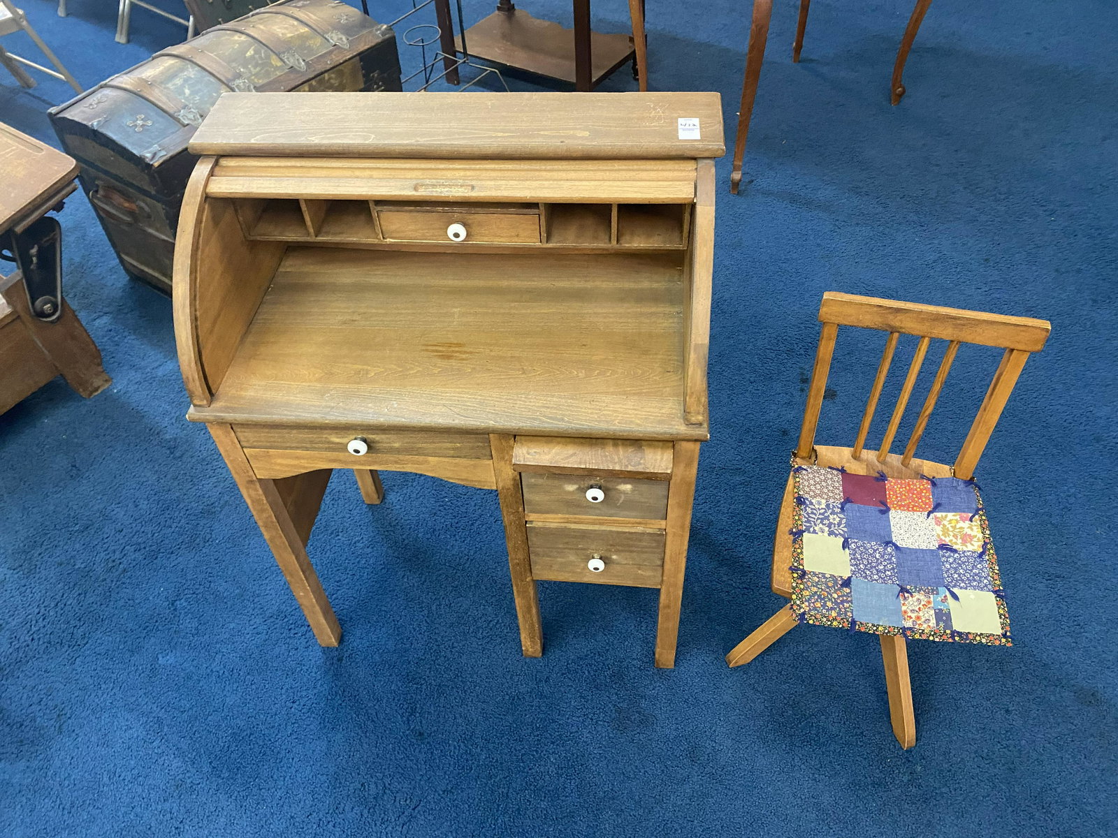 Antique Childs Roll Top Desk and Chair (1 of 3)