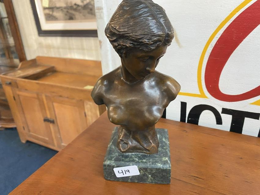 Signed French Bronze Bust on Marble Base (1 of 3)