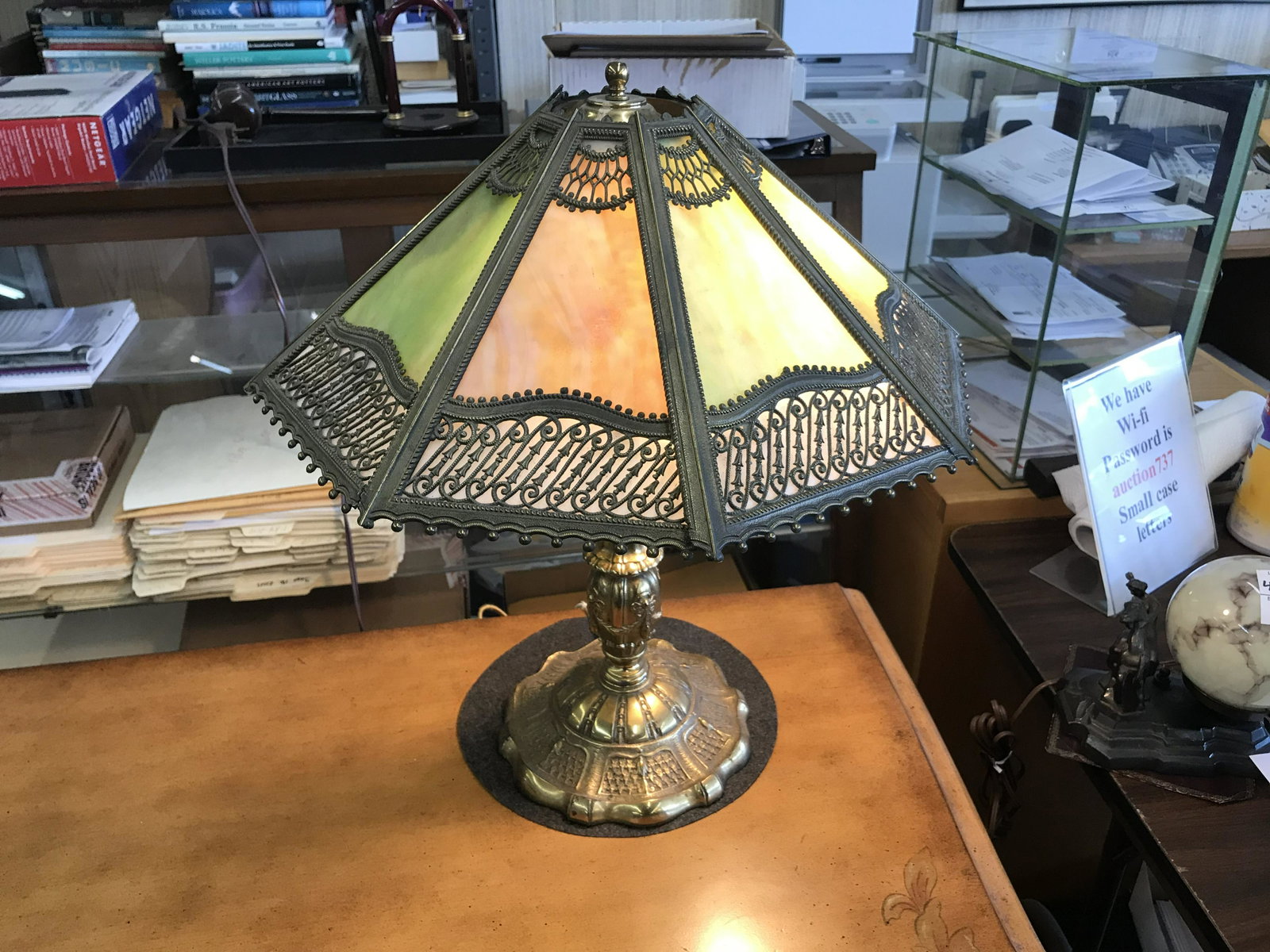 Antique Slag Glass Lamp: 21"Hx19"W.
