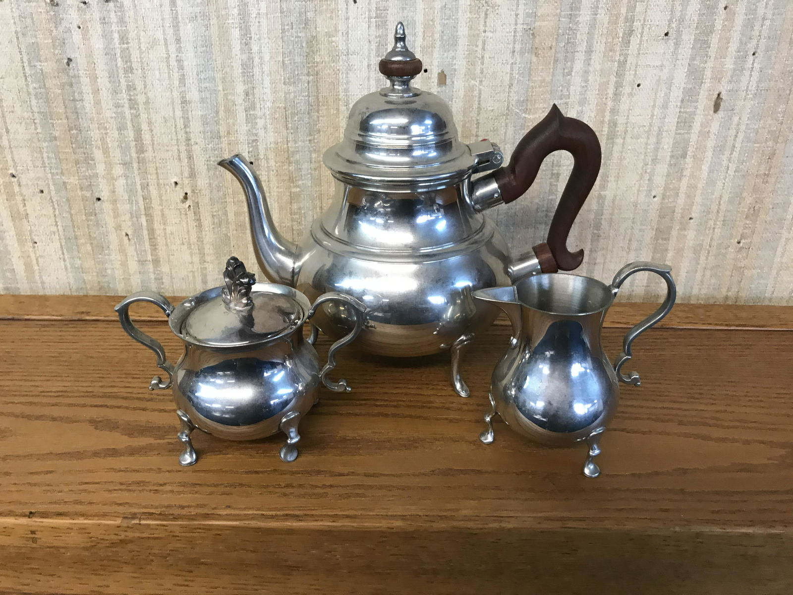 Three Piece Williamsburg Stieff Pewter Tea Set (1 of 2)