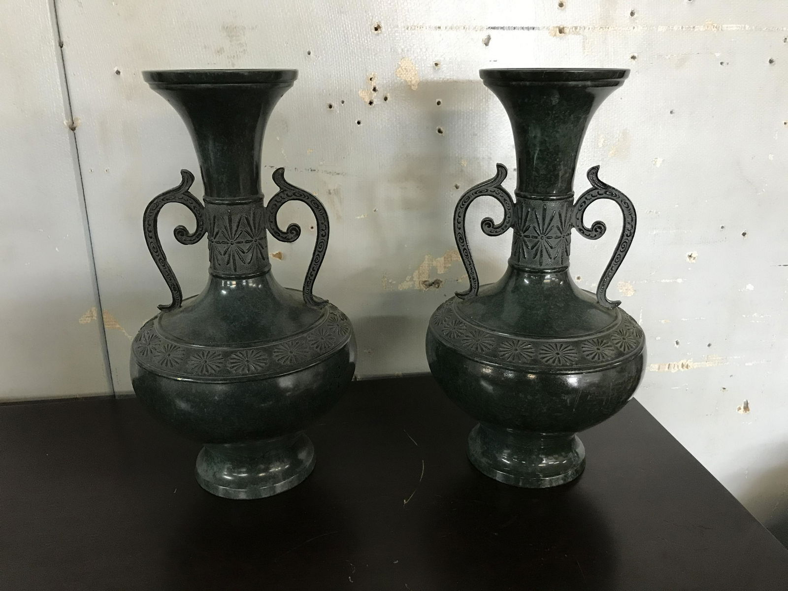 Pair of Signed Asian Cast Iron Vase (1 of 3)