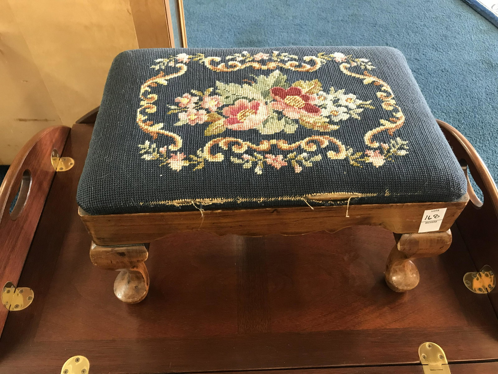 Antique Needlepoint Foot Stool (1 of 3)
