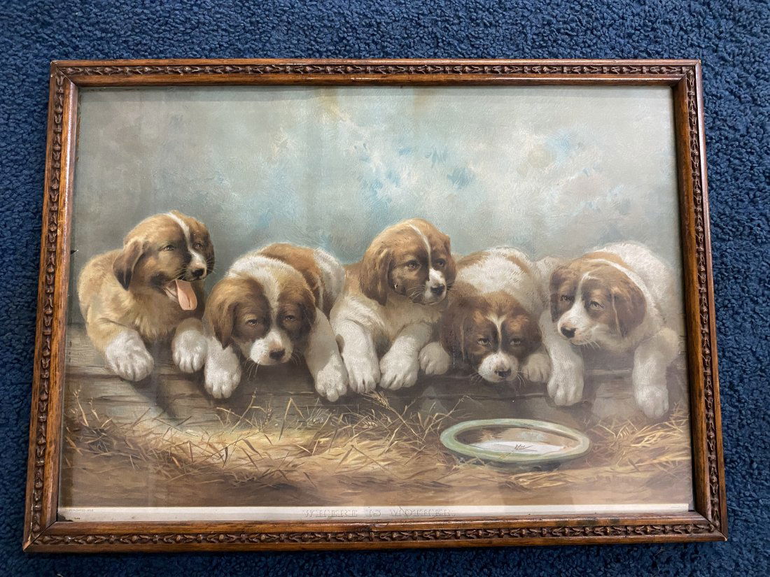 Antique Litho 1892 " Where is Mother" in Oak Frame (1 of 3)
