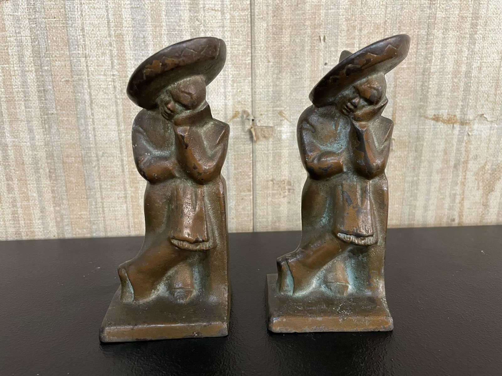 Pair Of Signed Bookends: 6" H, signed on back.Mexican man with sombrero.