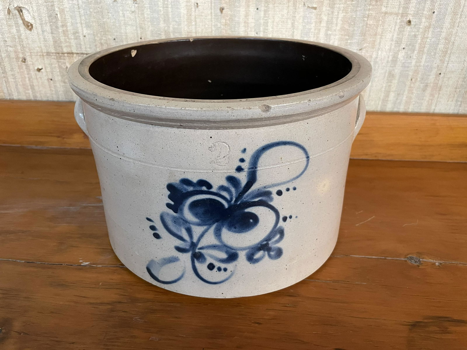 Antique Two Gallon Stoneware Crock w/ Blue (1 of 3)
