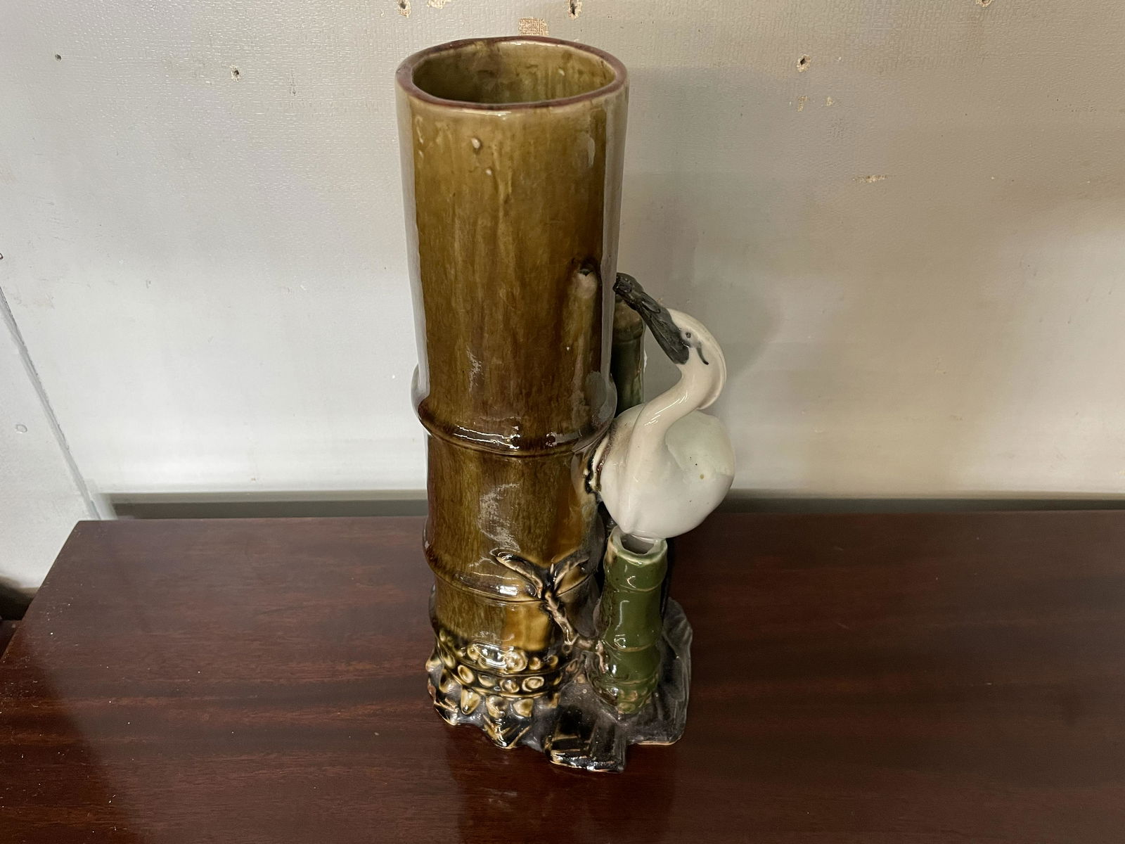 Asian Pottery Stork Crane Vase (1 of 6)