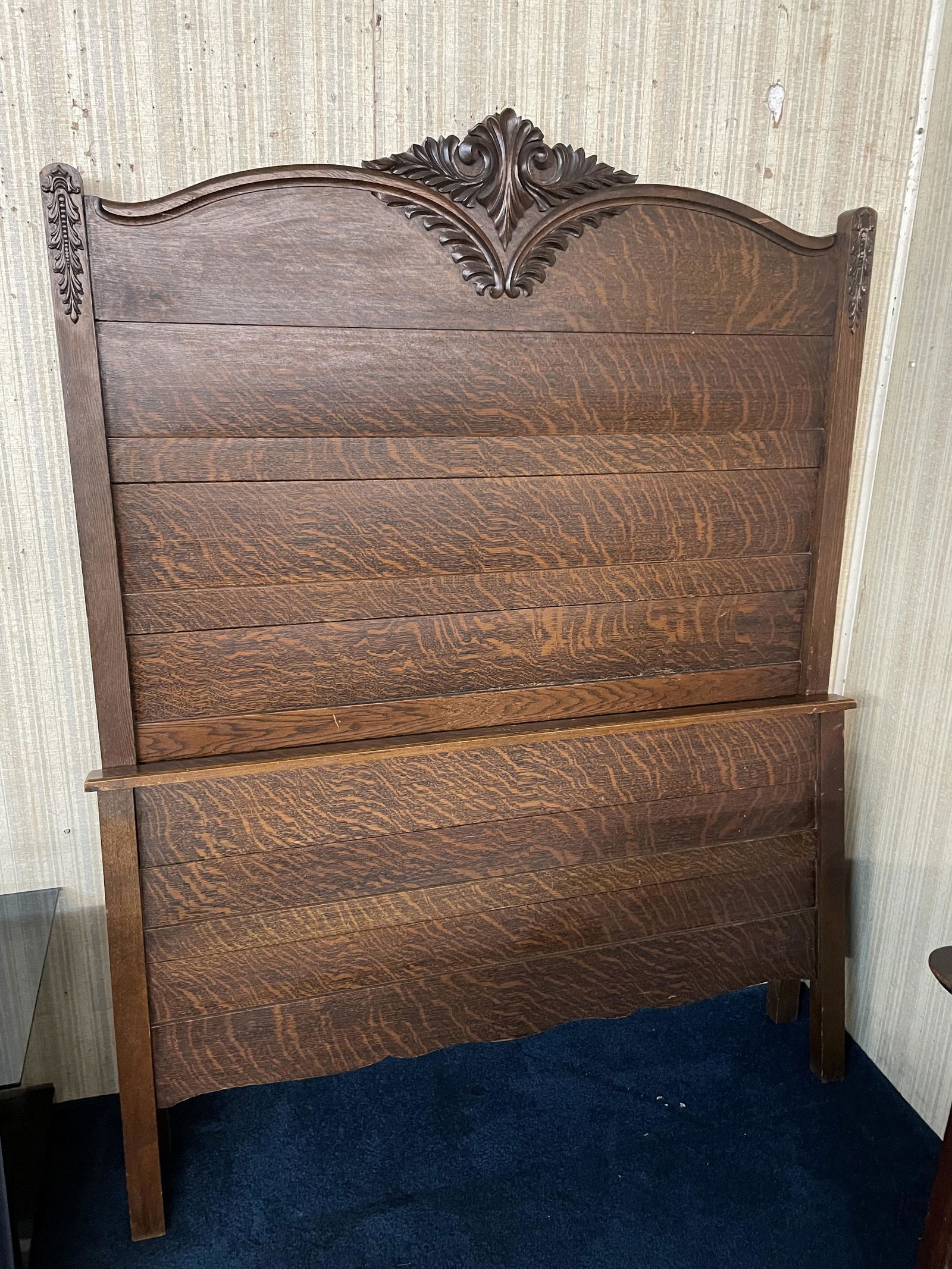 Carved Oak Hi Back Bed (1 of 3)