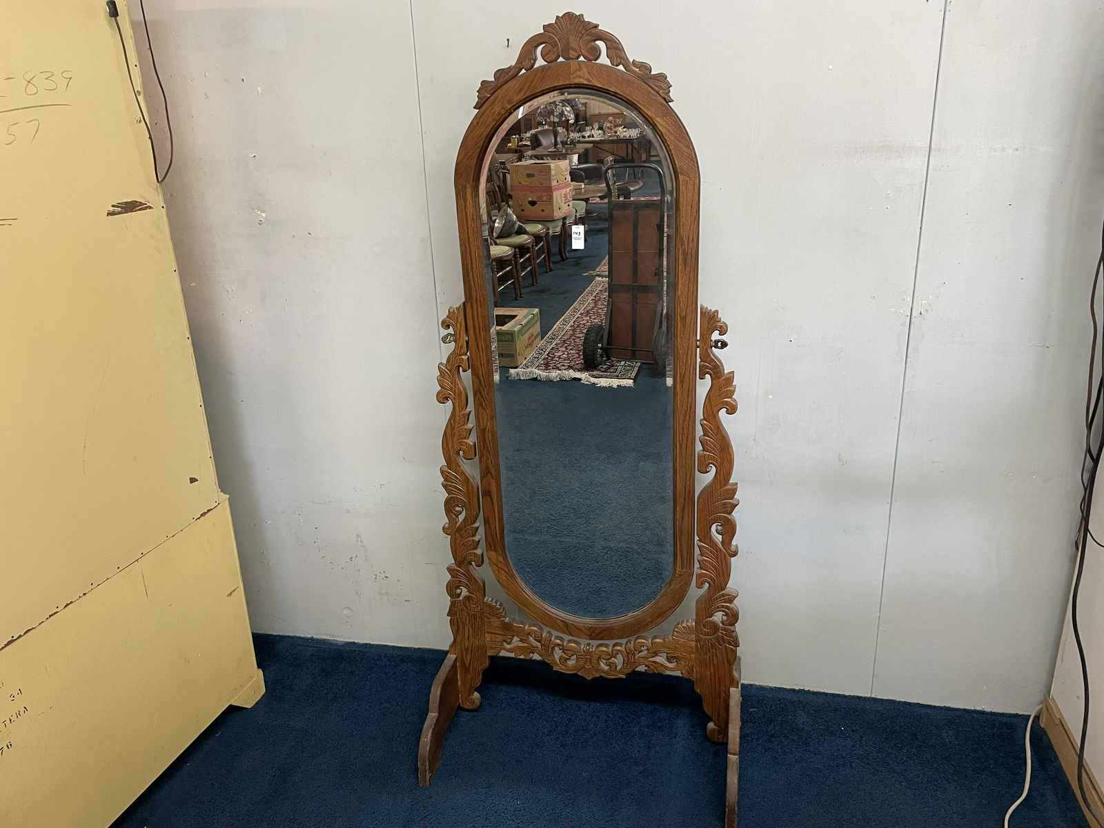 Carved Oak Cheval Mirror (1 of 4)