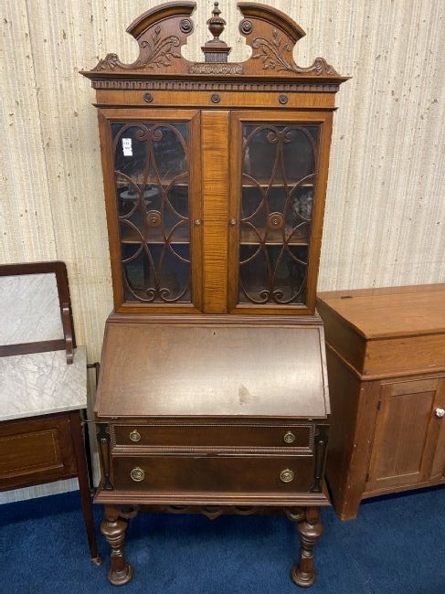 Walnut Depression Secretary Desk w/ Tiger Maple (1 of 10)
