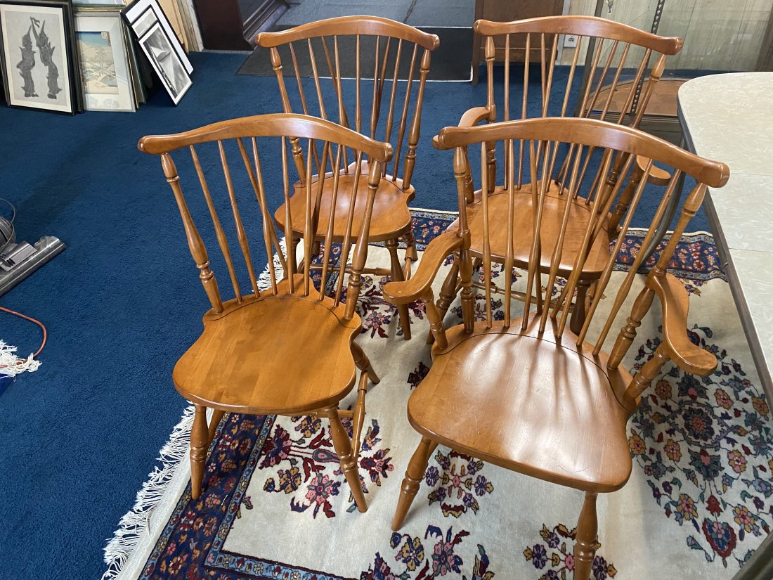 Four Maple Chairs: 2 arm and 2 side chairs largest measures 36"H X 26"W