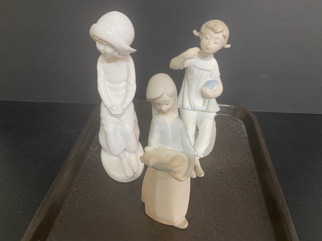 Two Lladros and Spode Figurines: Spode figure tallest at 8"H