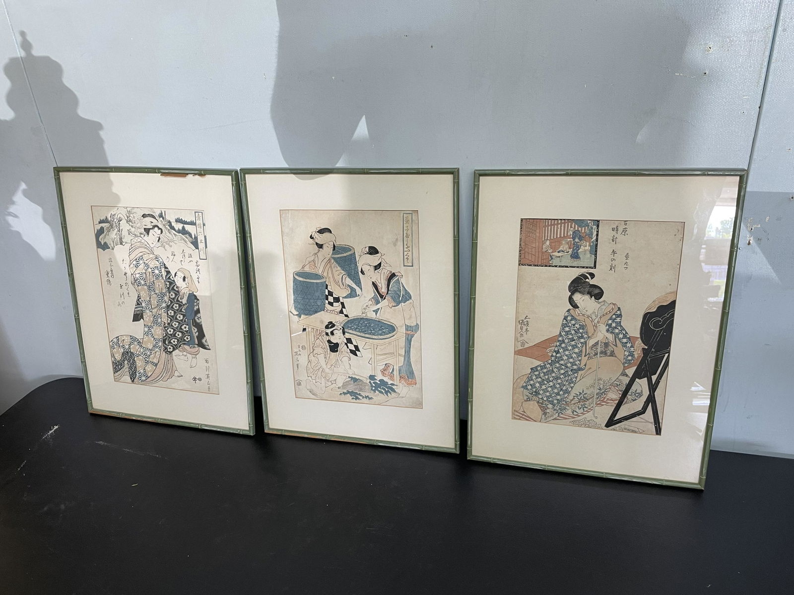 Three Oriental Wood Block Prints (1 of 4)