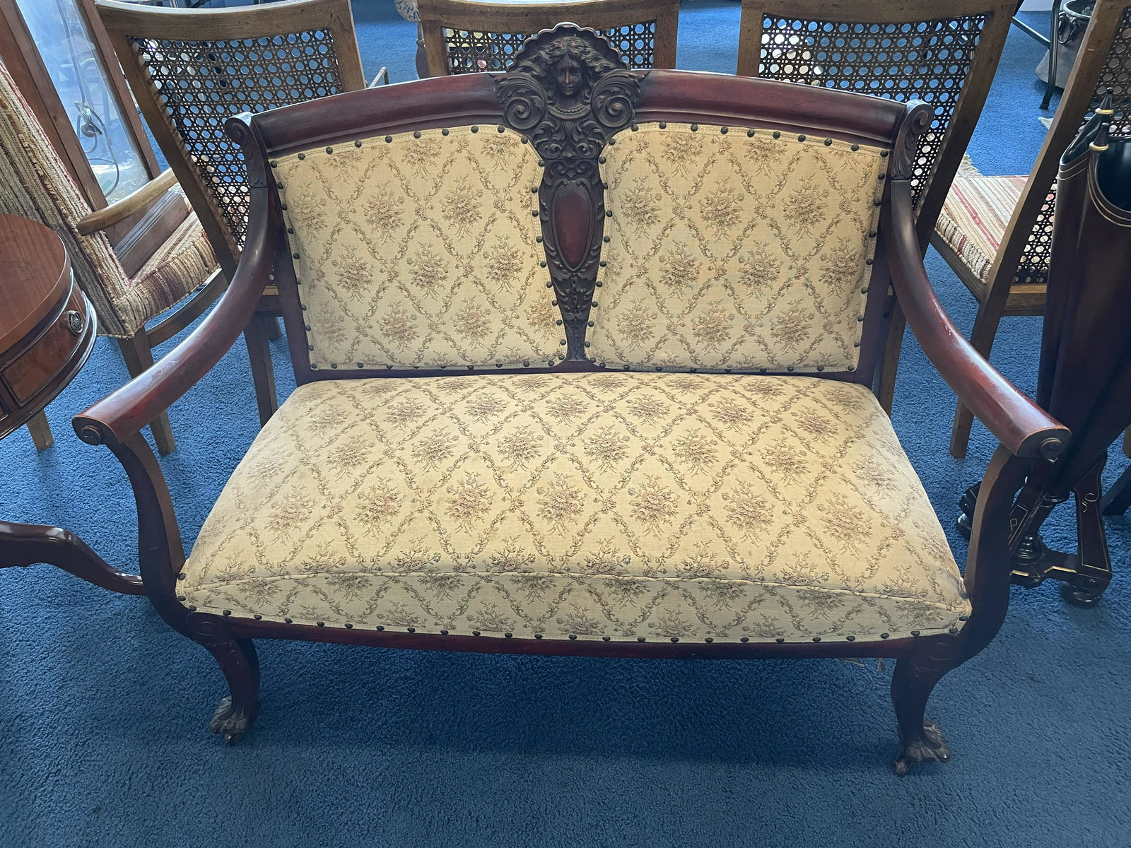 Highly Carved Mahogany Figural Settee (1 of 4)