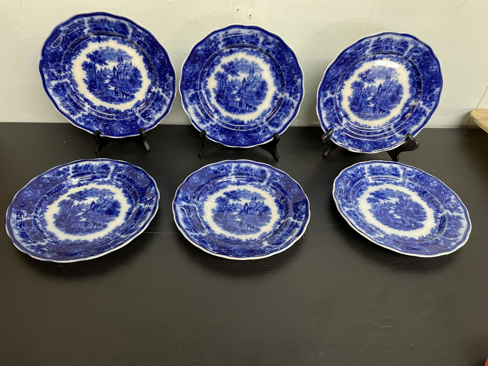 Six Antique Flow Blue Plates (1 of 3)
