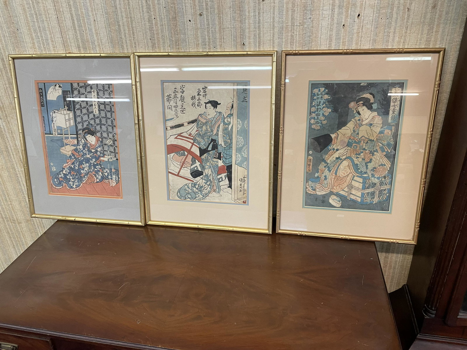 Three Oriental Signed Woodblock Prints (1 of 4)