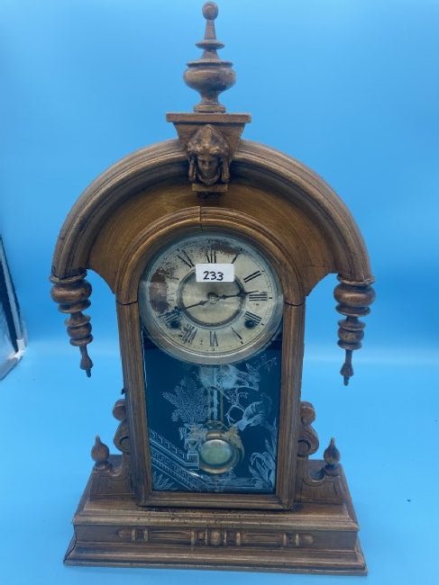 Antique Shelf Clock with Carved Head (1 of 6)