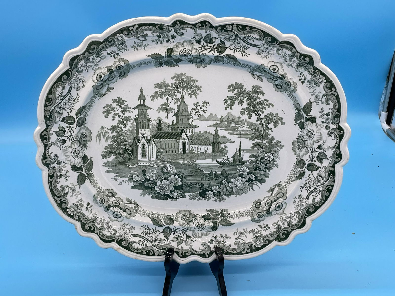 Antique Transferware Green Platter (1 of 2)