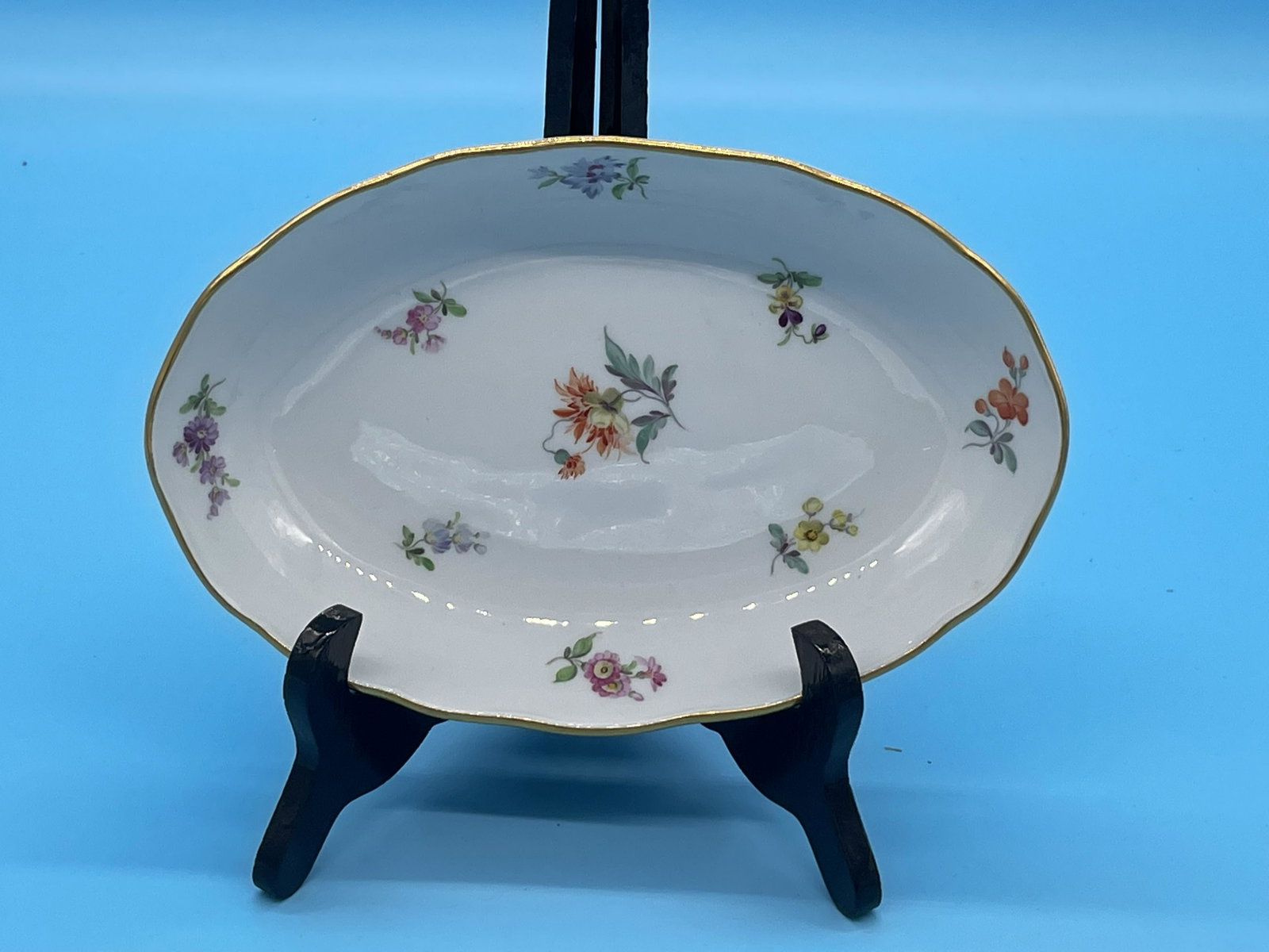 Meissen Oval Bowl: 9.5"W, marked on base.