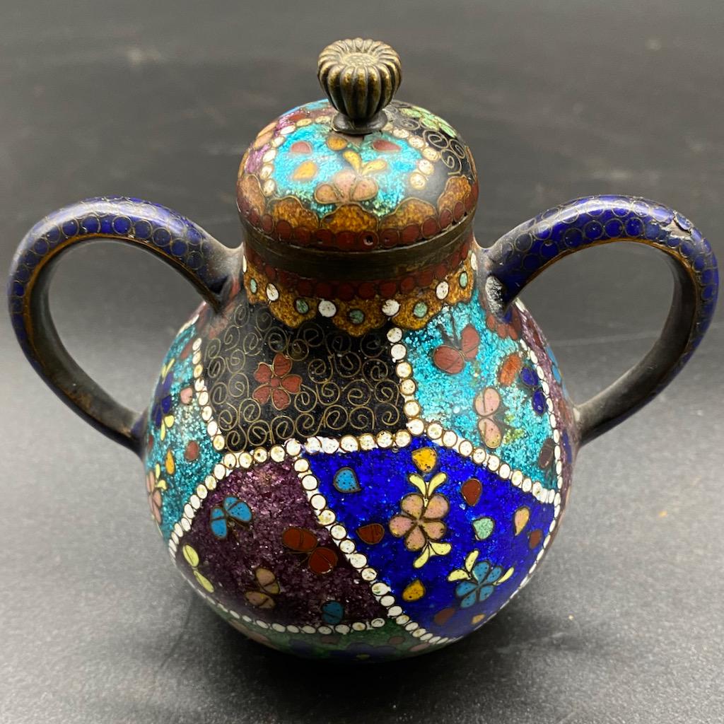 Antique Cloisonné Double Handled Ginger Jar (1 of 4)