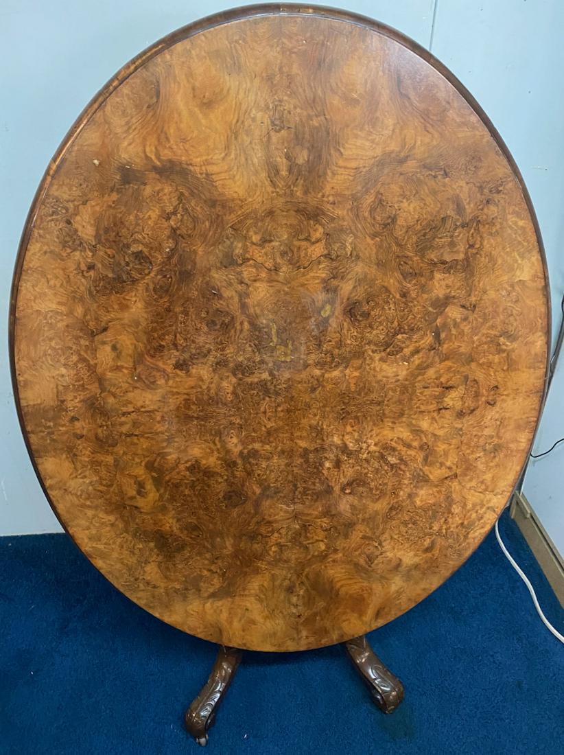 Large Antique Burl Walnut Tilt Top Table (1 of 7)