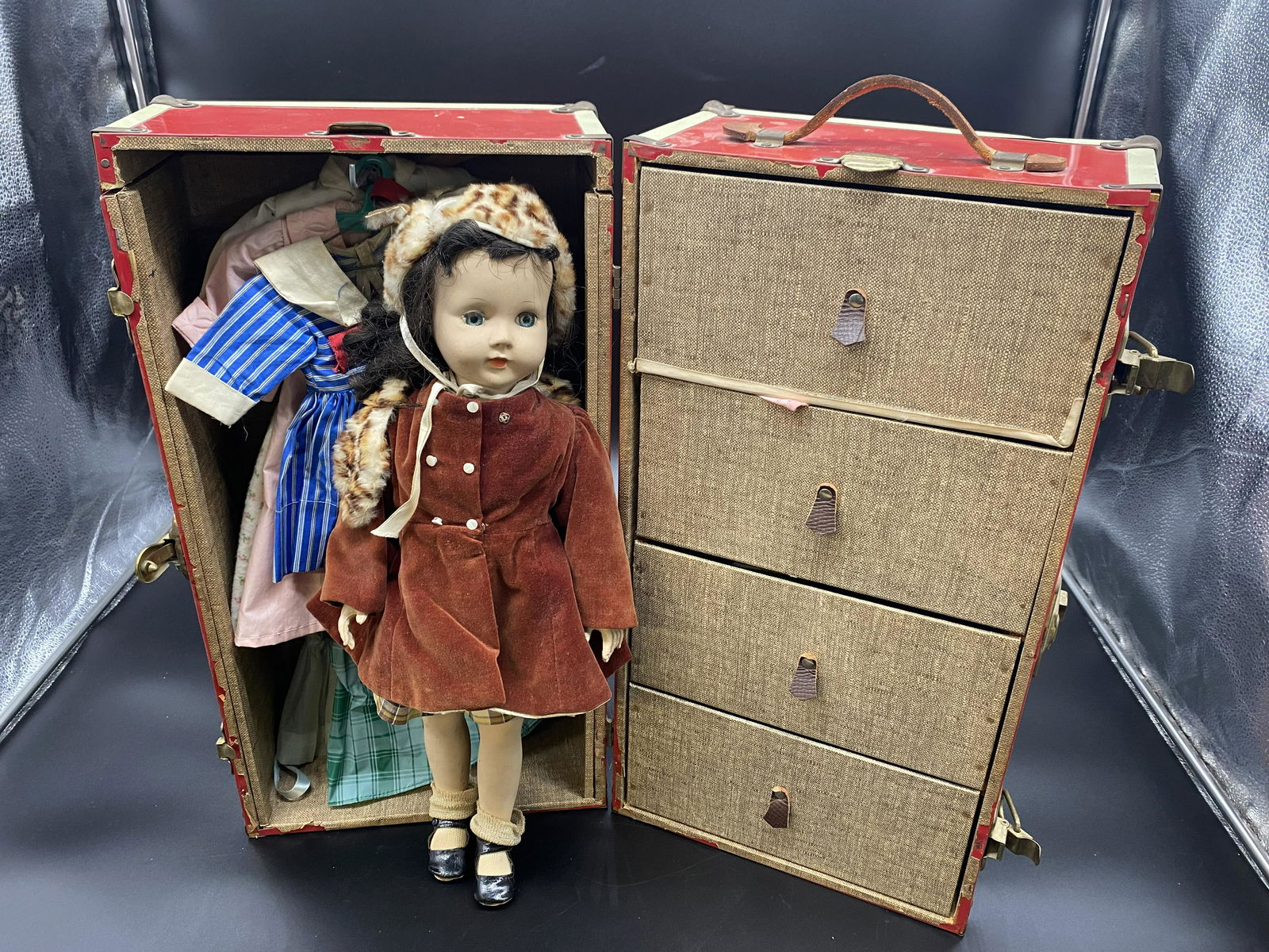 Vintage Doll Trunk With Doll & Accessories (1 of 8)