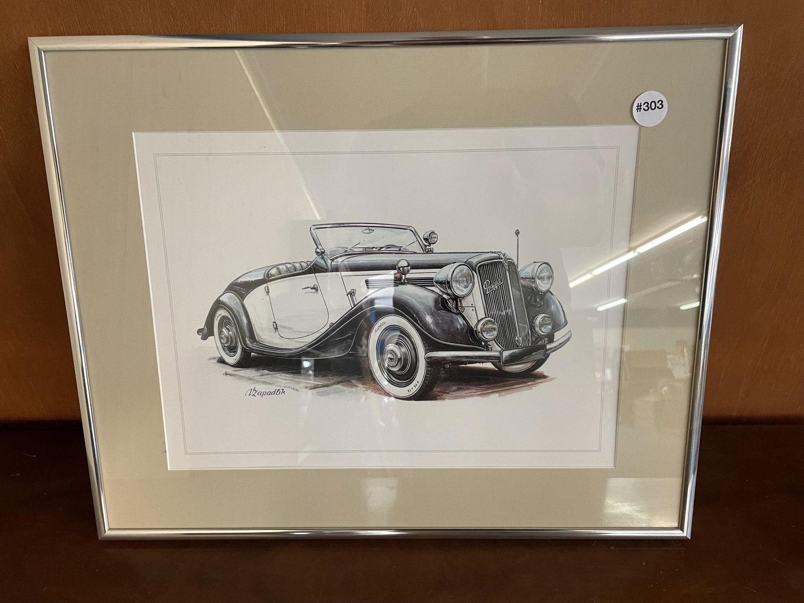 Signed Pencil Sketch of Rolls Royce: SLL. Frame 21"x17".