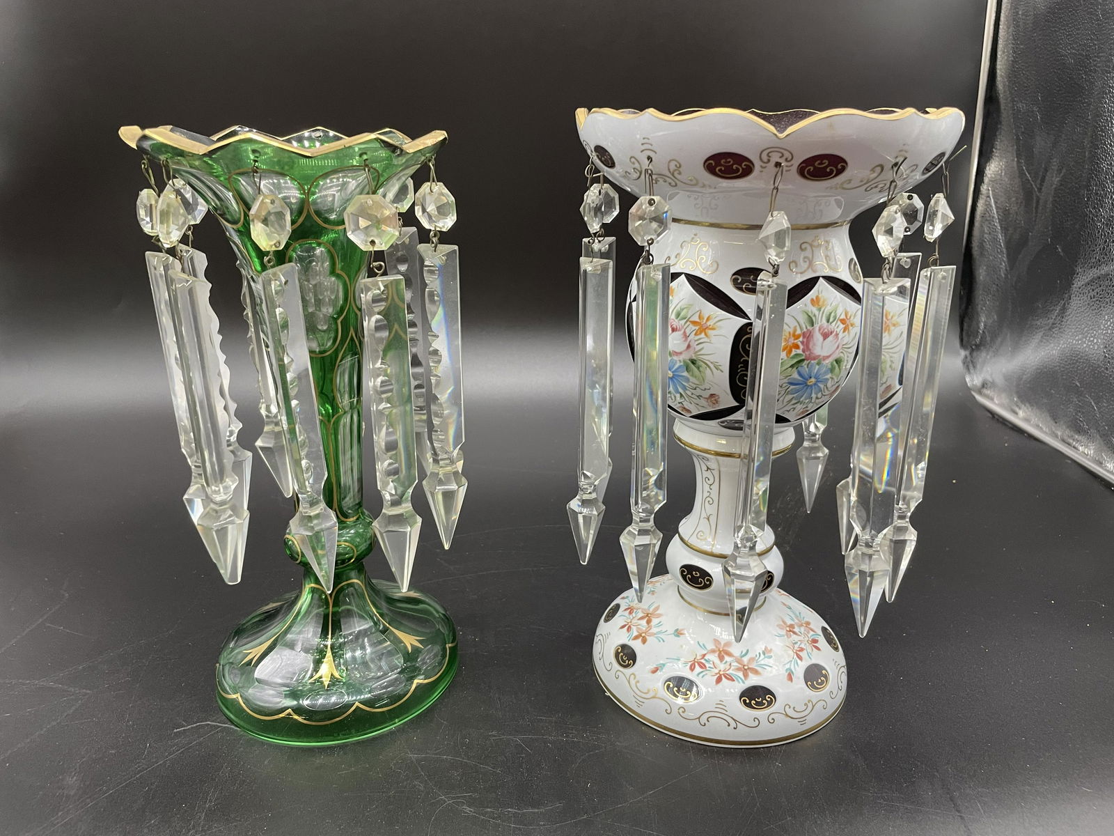 Two Cut to Clear Mantle Lusters: Largest 12"H.