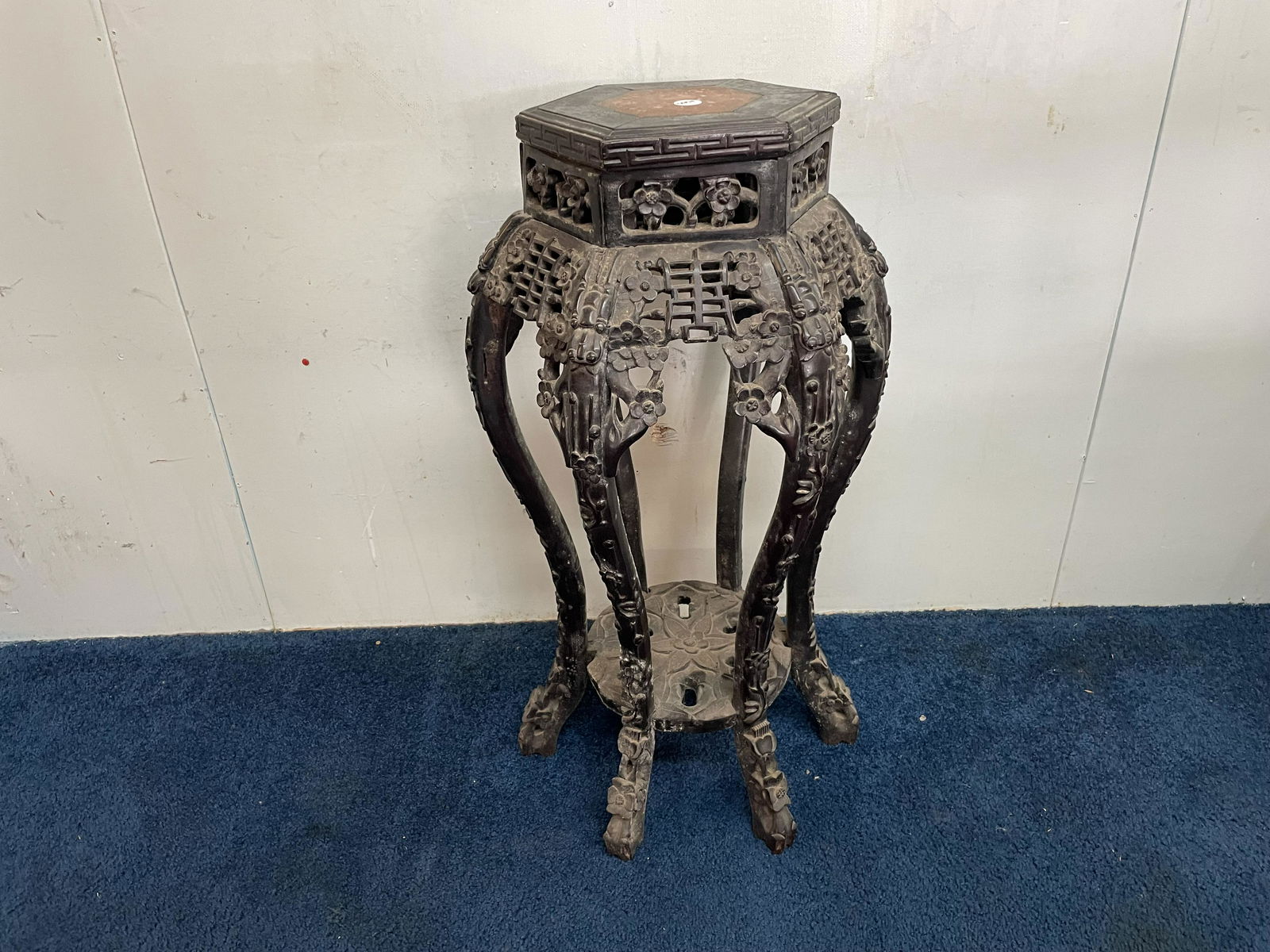 Carved Asian Marble Top Stand (1 of 4)
