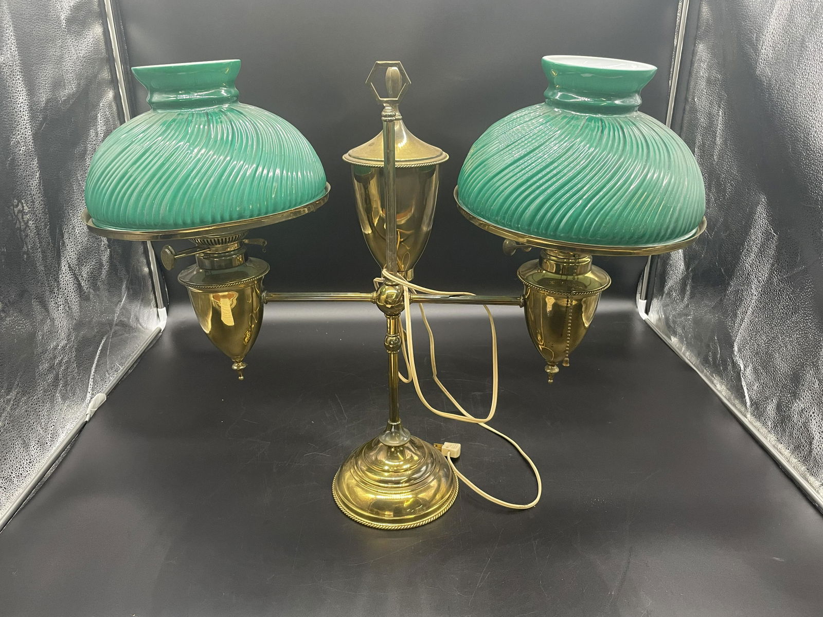 Antique Duplex Adjustable Brass Double Students Lamp (1 of 3)