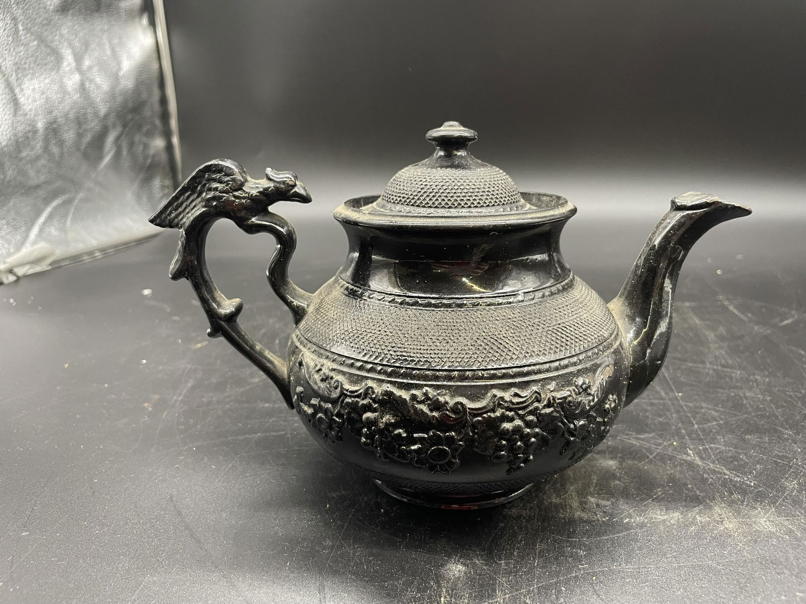 Rare 19thC Basalt Teapot with Eagle Handle (1 of 5)