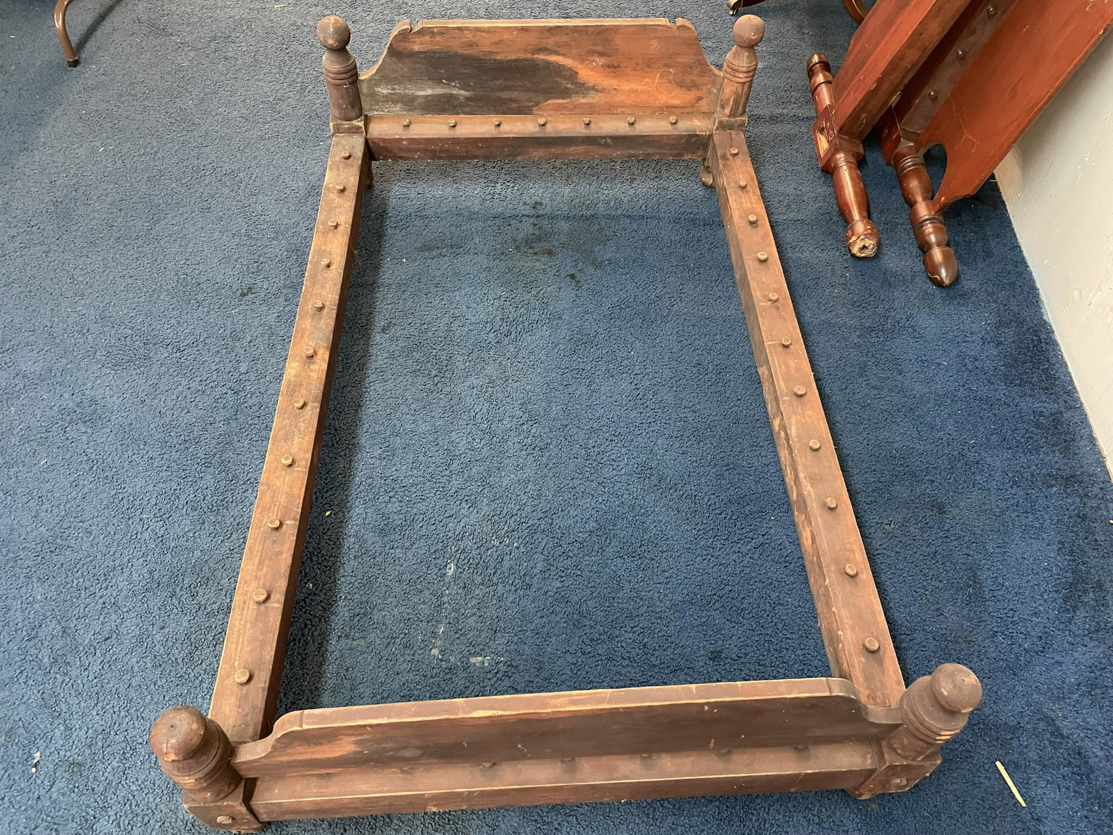 Antique Paint Decorated Trundle Bed: Holds original paint, appears complete. 65"x41".