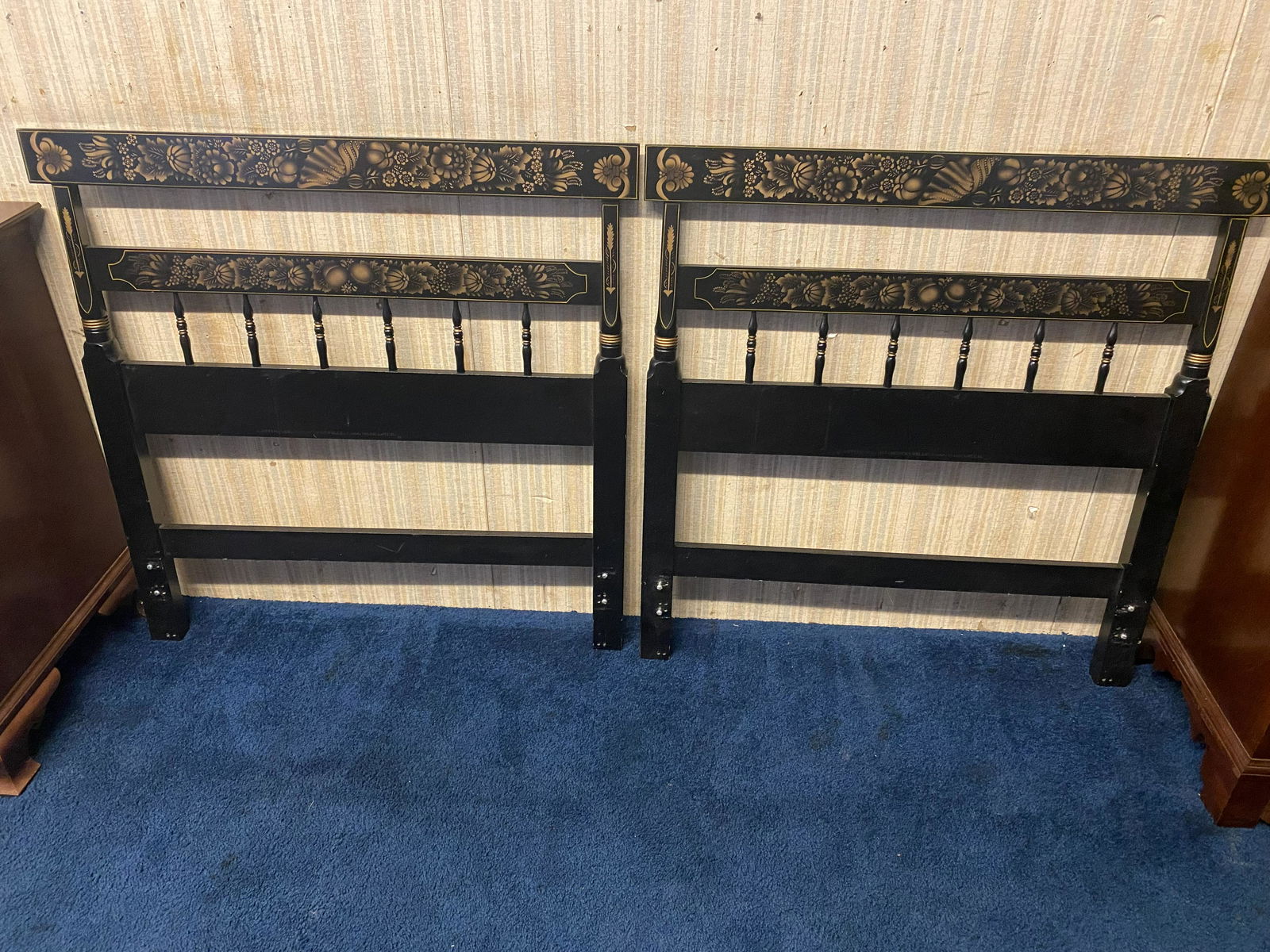 Pair Hitchcock Stencil Single Headboards: Both signed, 40"x41".