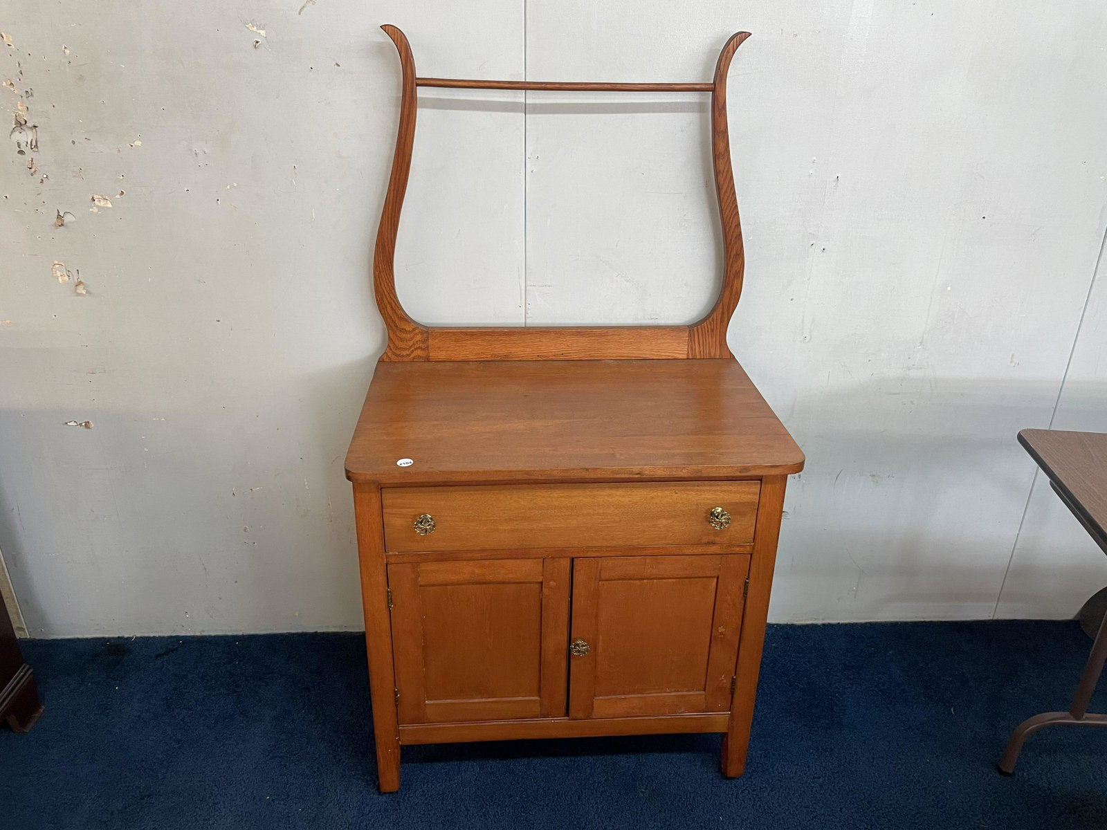 Antique Oak Washstand: Dovetail drawer. 55"x30"x20". Paneled sides.