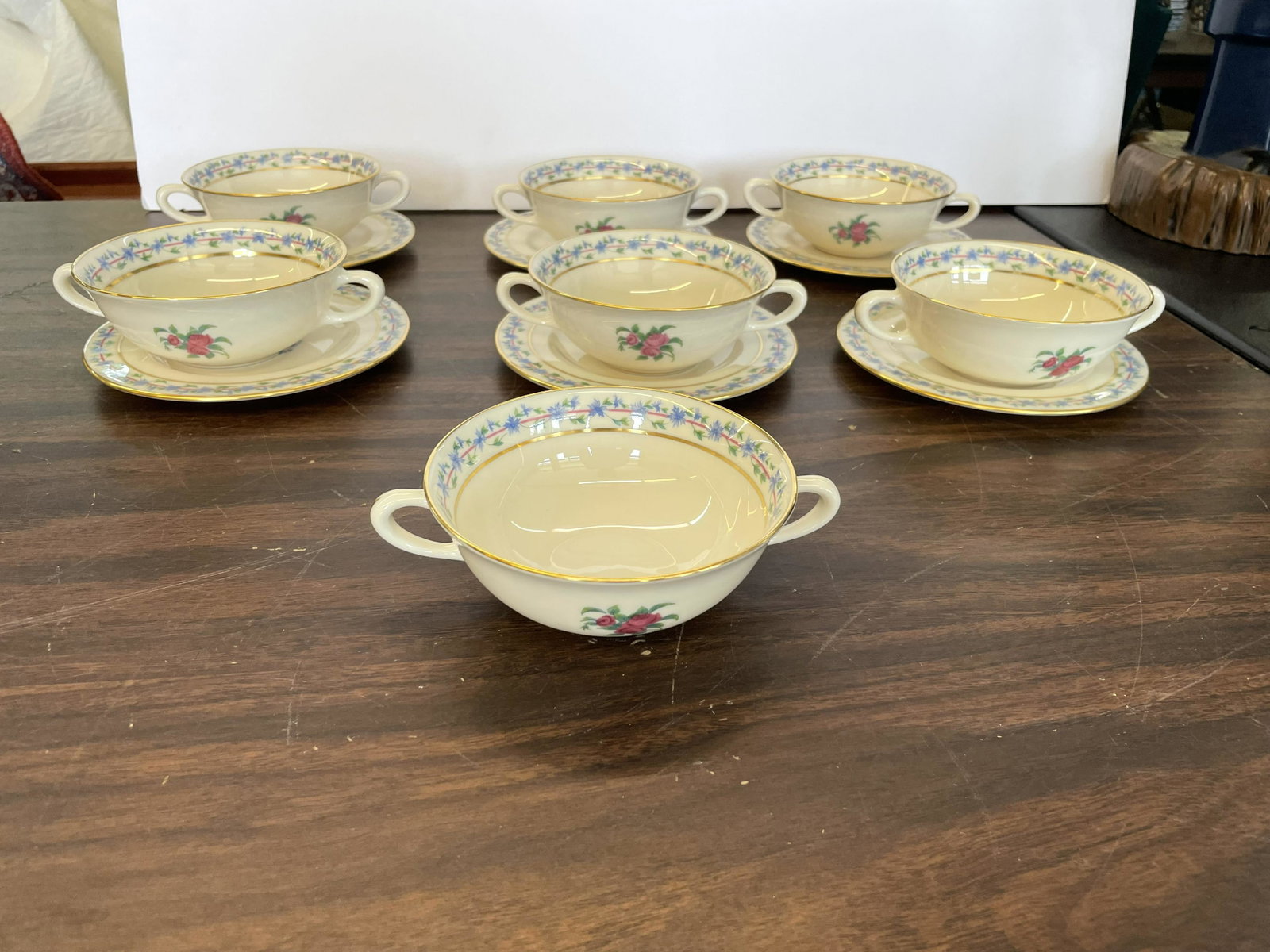 Six Lenox Fairmount Soup Bullions: Includes six with under plates and one extra.