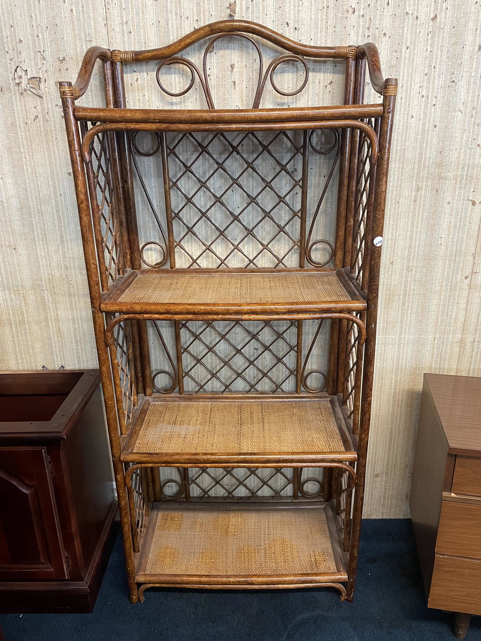 Modern Rattan Etagere: 74"x31"x16".