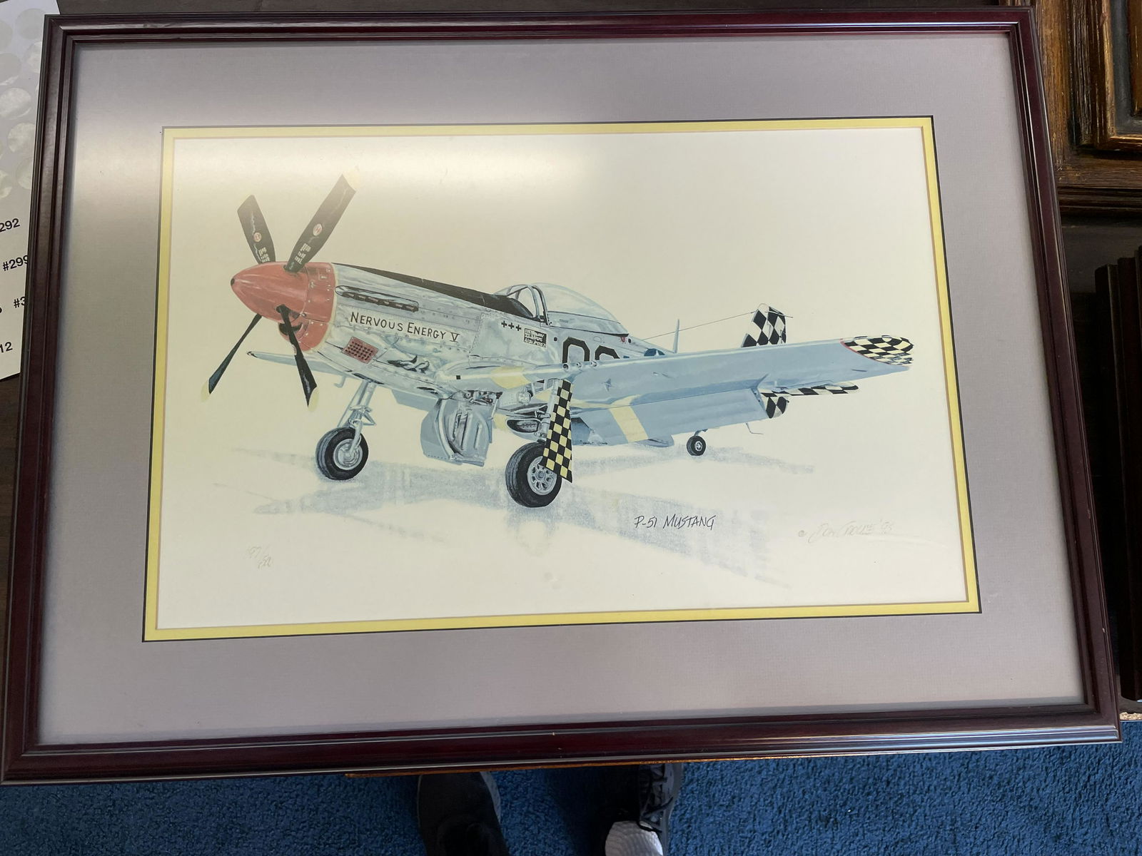 Don Crouse Signed and Numbered Print: SLR, dated 1995, numbered 197/500. Print is of a P-51 Mustang. Frame 26"x19".