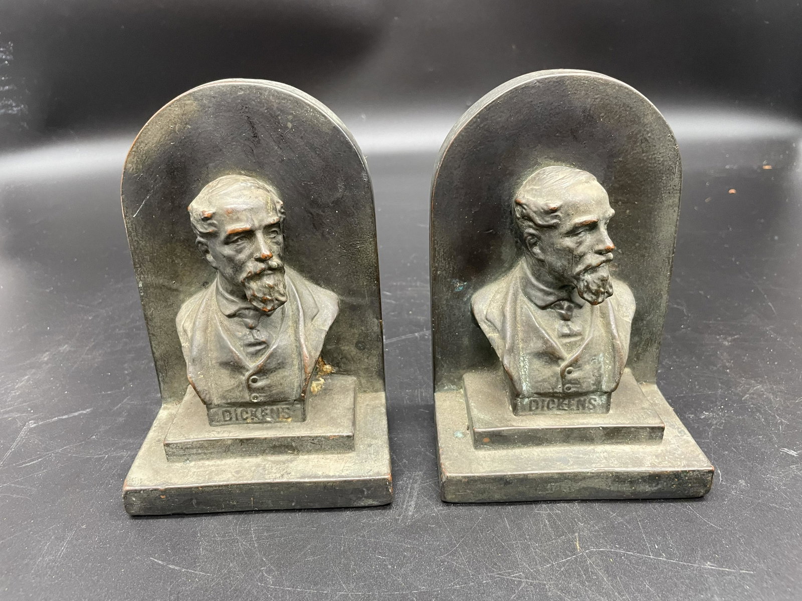 Pair Of Bronze Bookends: Measure 7" H.