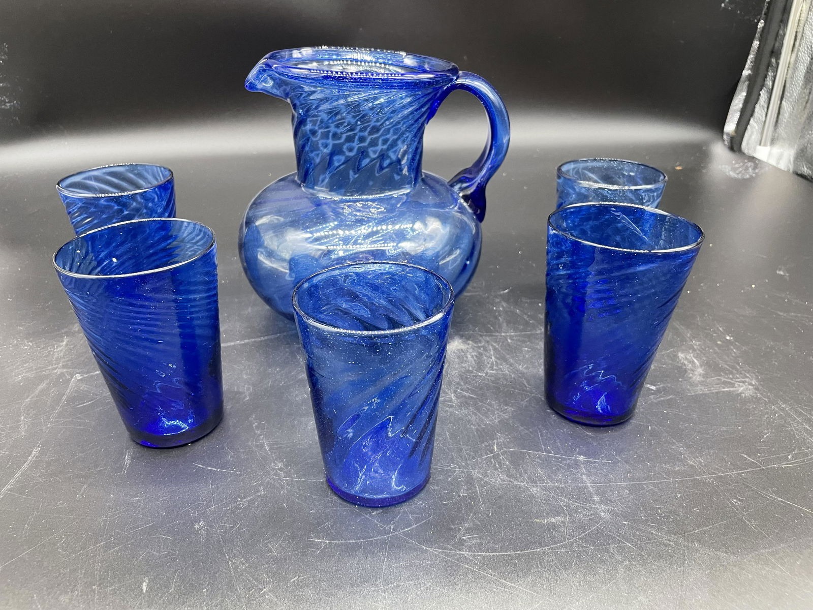 Six Piece Hand Blown Cobalt Water Set (1 of 3)
