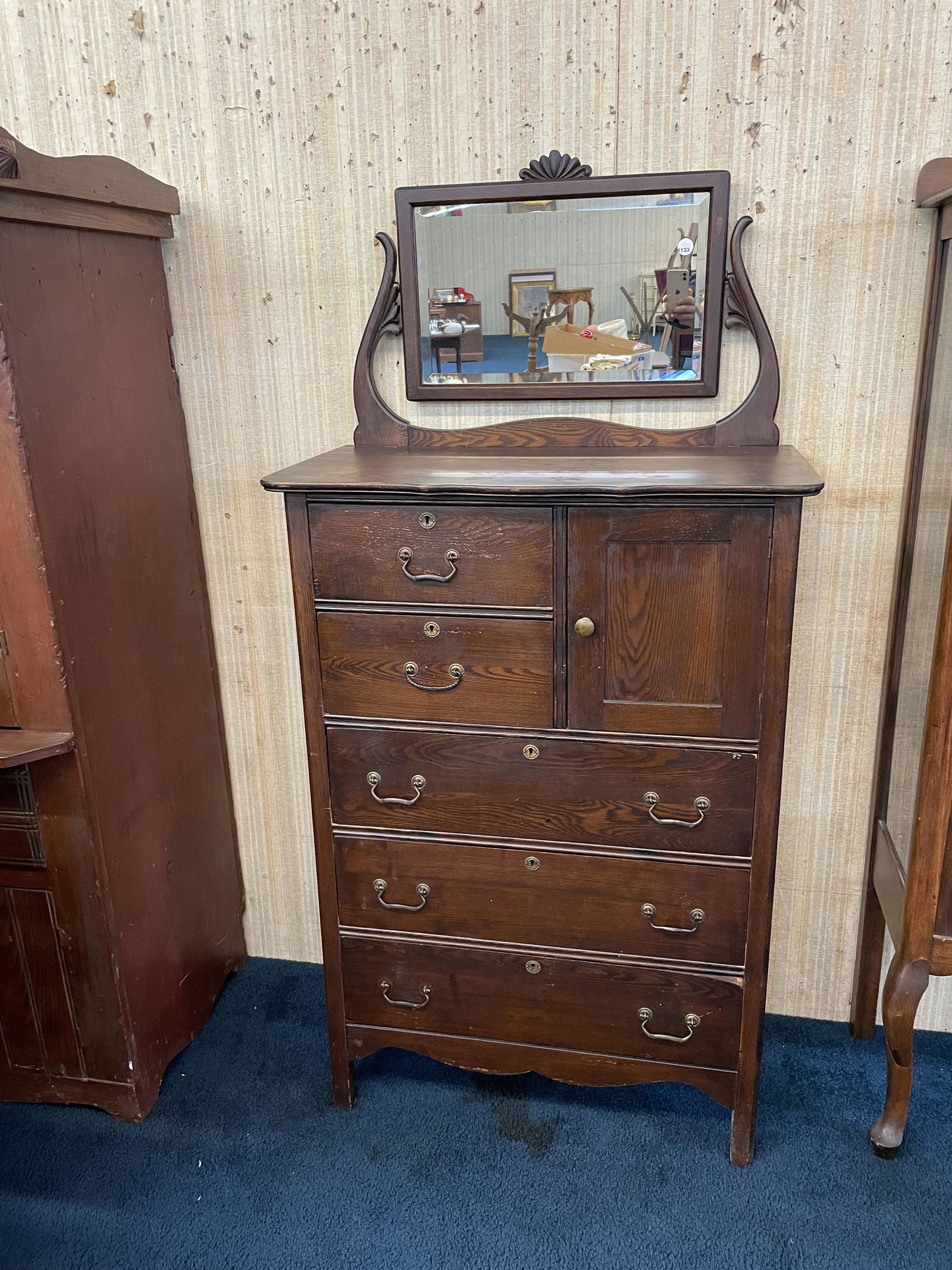 Antique Oak Bonnet Chest (1 of 3)