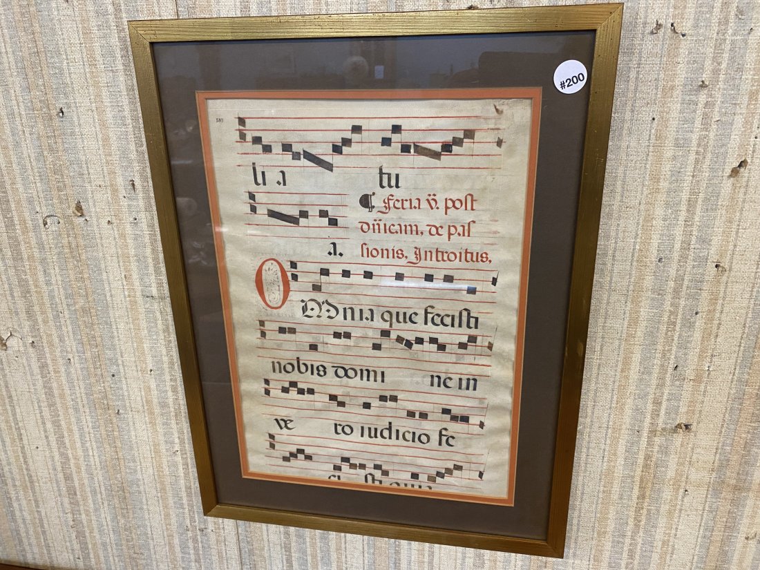 German Music Notes on Parchment: Frame 21"x16" and exposed 19"x14". In German