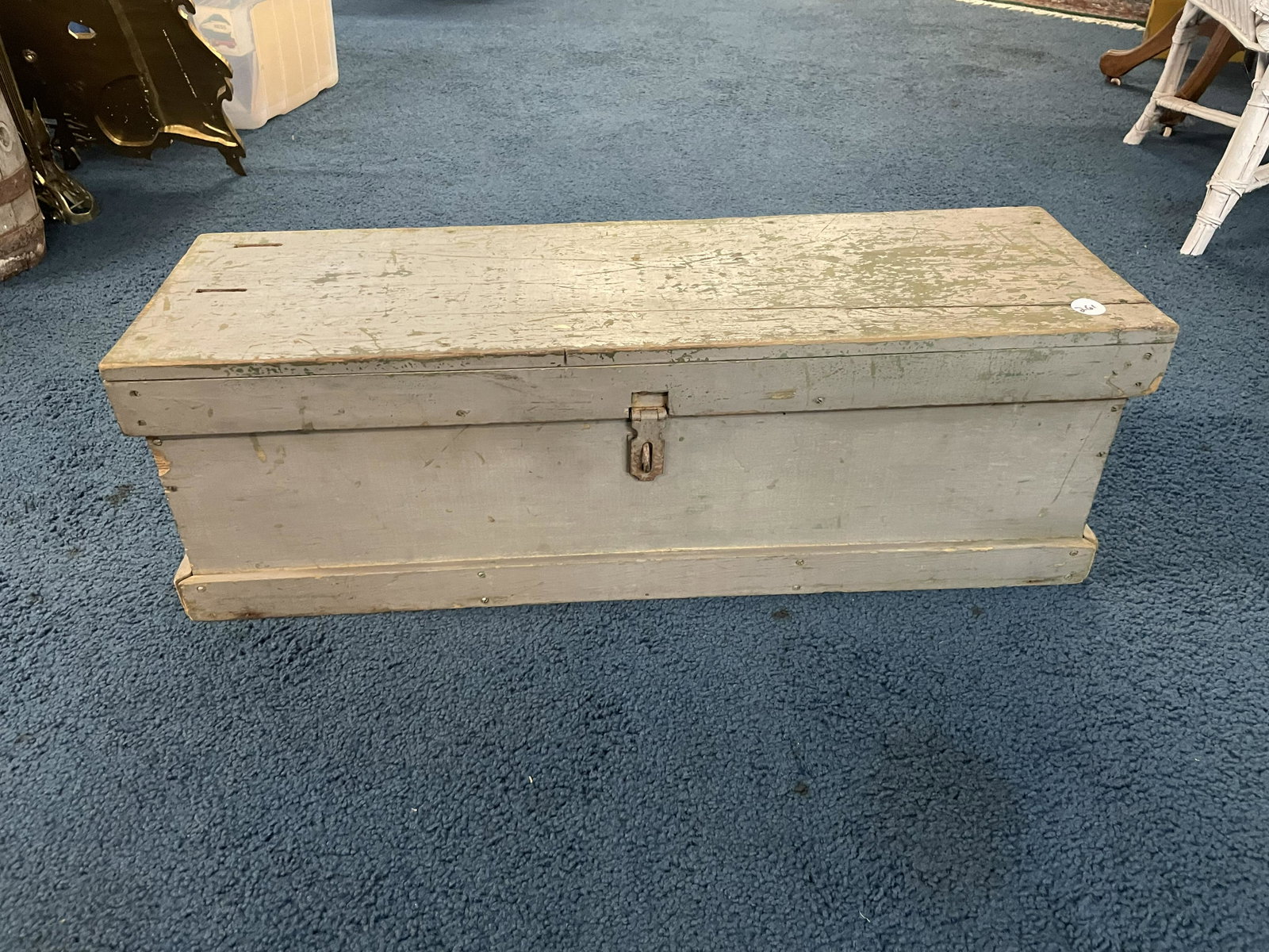 Painted Tool Chest: Retains original hardware. Measures 32" x 10" x 10".