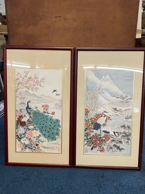 Two Asian Silk Paintings by Wei Tseng Wang (1 of 9)