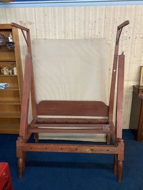 1700"S Tester Bed in Old Red Paint: Circa 1750's bed measures 78" X 57" X 29" and appears to be complete. Includes custom made mattress and all dressings