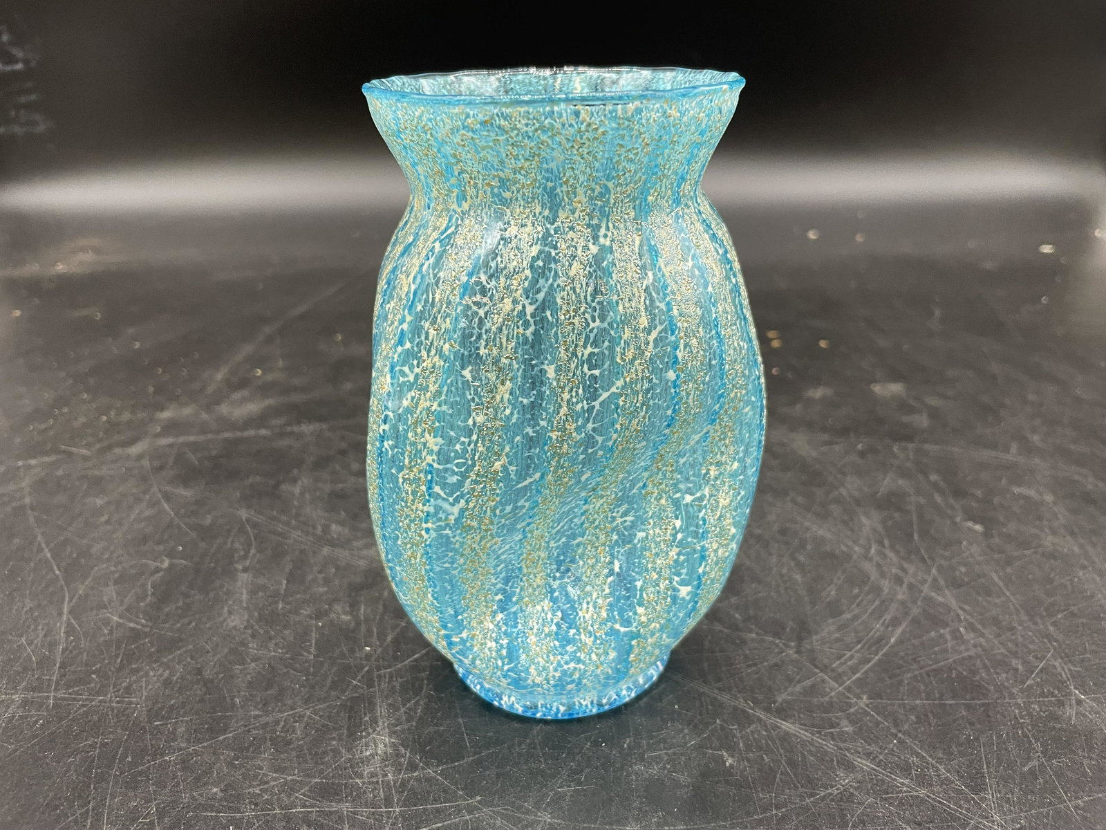 Loetz Style Art Glass Vase: In the style of Loetz free form design. Measures 6" H.