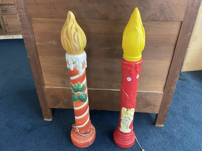 Two Vintage Christmas Candle Blow Molds