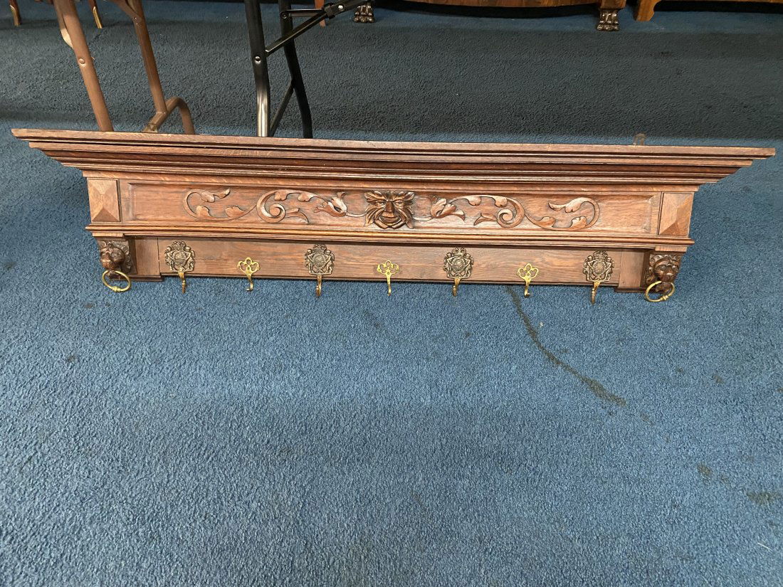 Antique Oak Norhtwind Face Carved Shelf (1 of 6)