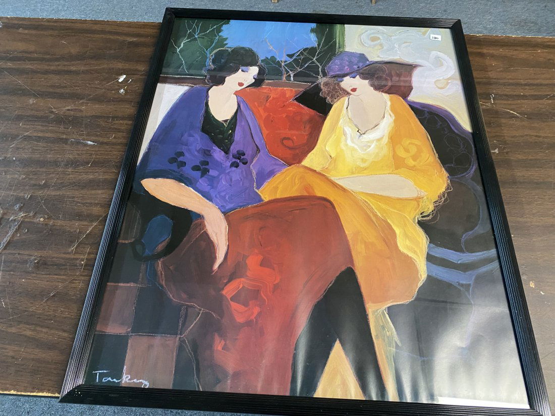 Signed Framed Art: SLL. Titled "Nicole & Chloe". Frame measures 32" x 26", exposed is 30" x 24".