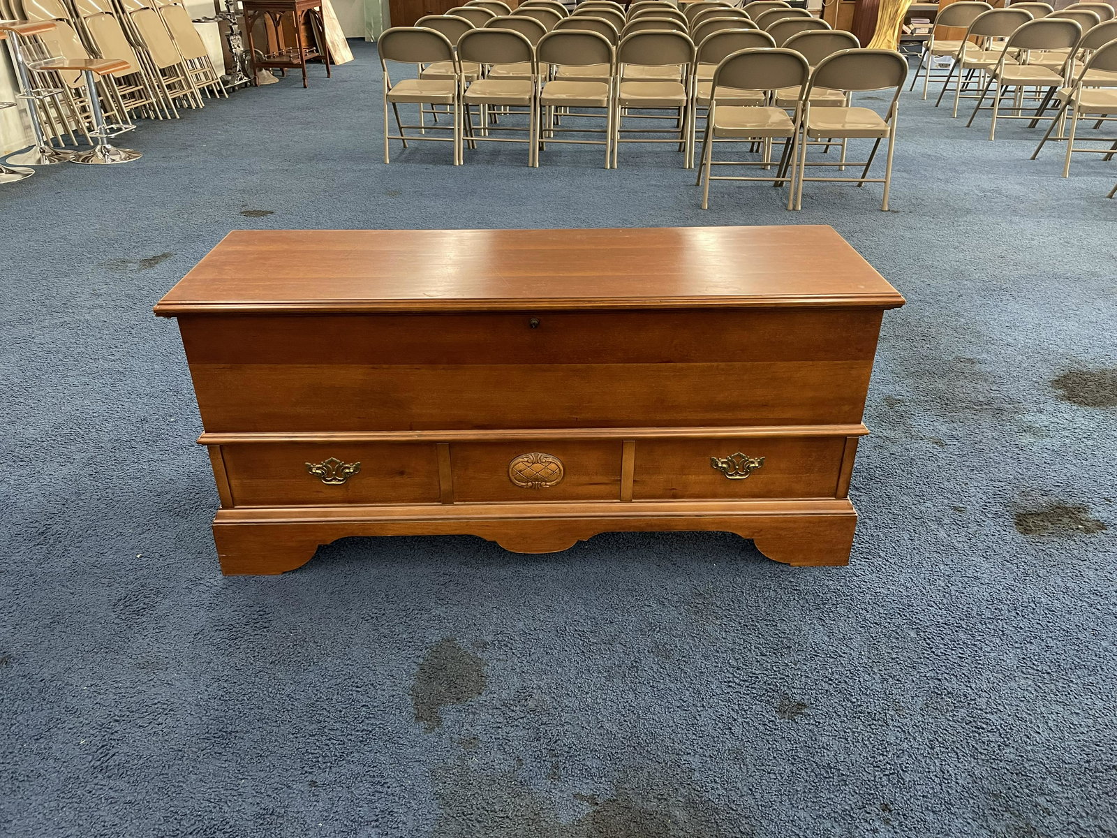 Lane Cedar Chest: Signed in interior. Measures 26" x 55".